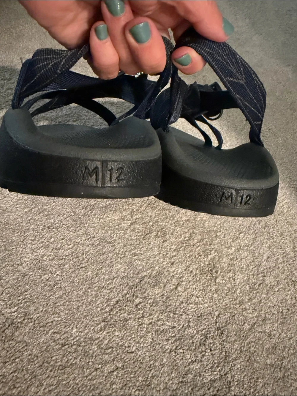 Men’s Size 12 gray, black and navy Chaco sandals